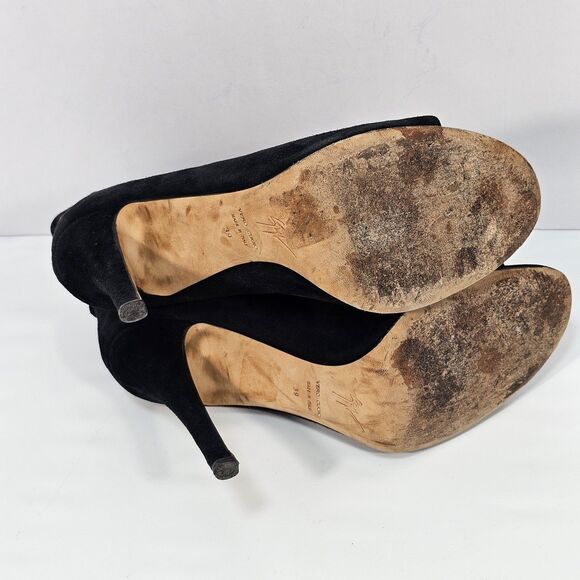 Giuseppe Zanotti Black Suede Crystal Eyelet Peep Toe Booties Size 39 - Picture 4 of 12